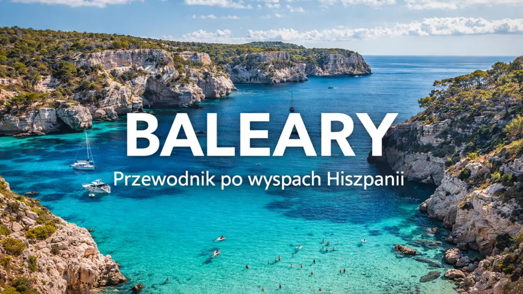 Baleary – turkusowa zatoka z klifami i łodziami na Majorce, krajobraz wysp Morza Śródziemnego