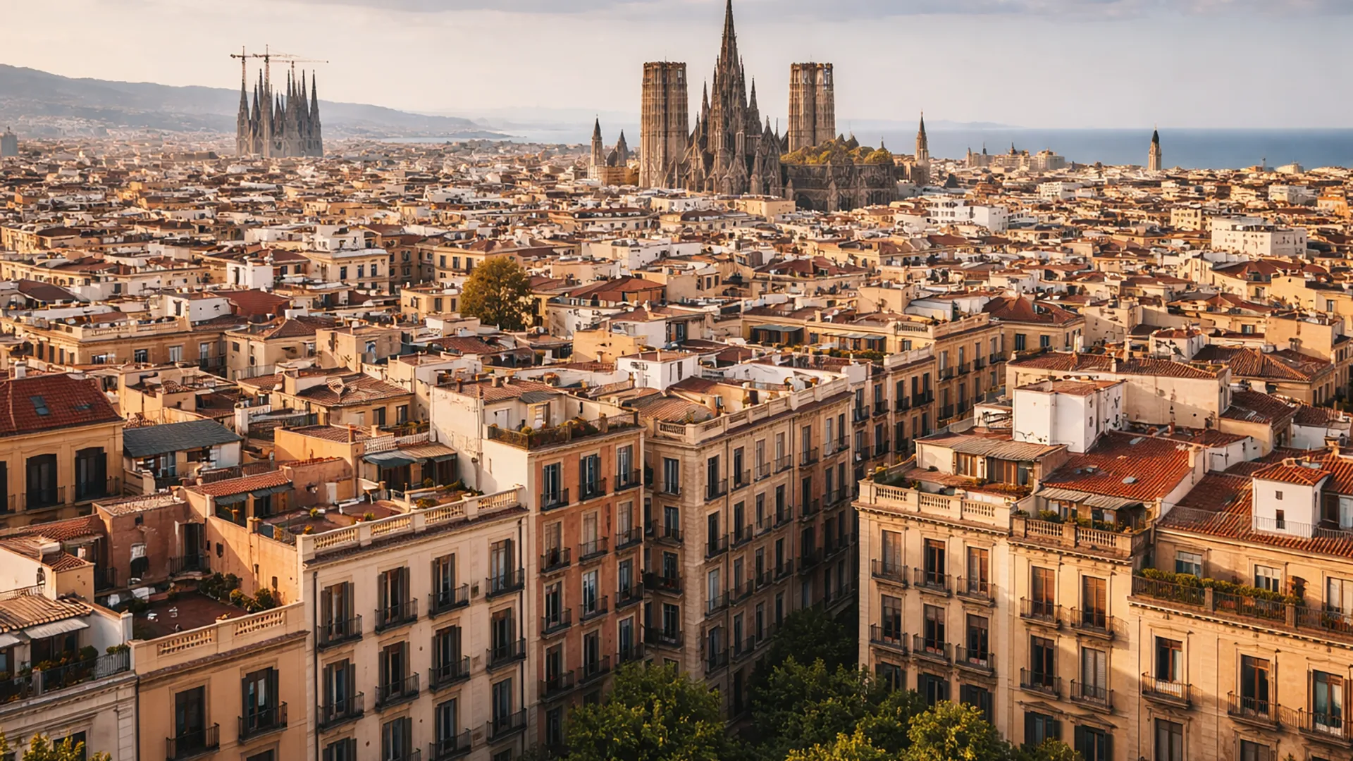 Historyczne centrum Barcelony z gęstą zabudową mieszkaniową – panorama miasta w kontekście ograniczeń najmu krótkoterminowego