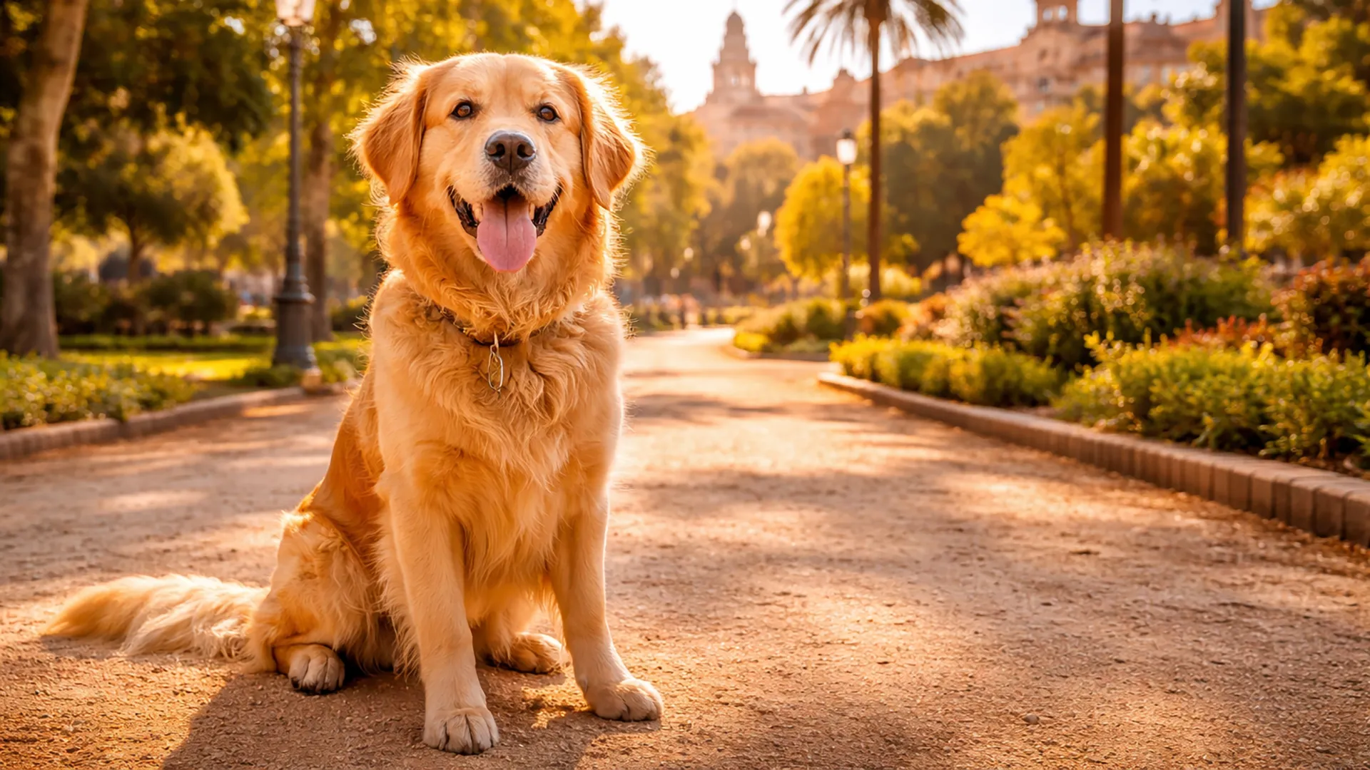 Pies w miejskim parku w Hiszpanii – przykład odpowiedzialnej opieki nad zwierzęciem domowym