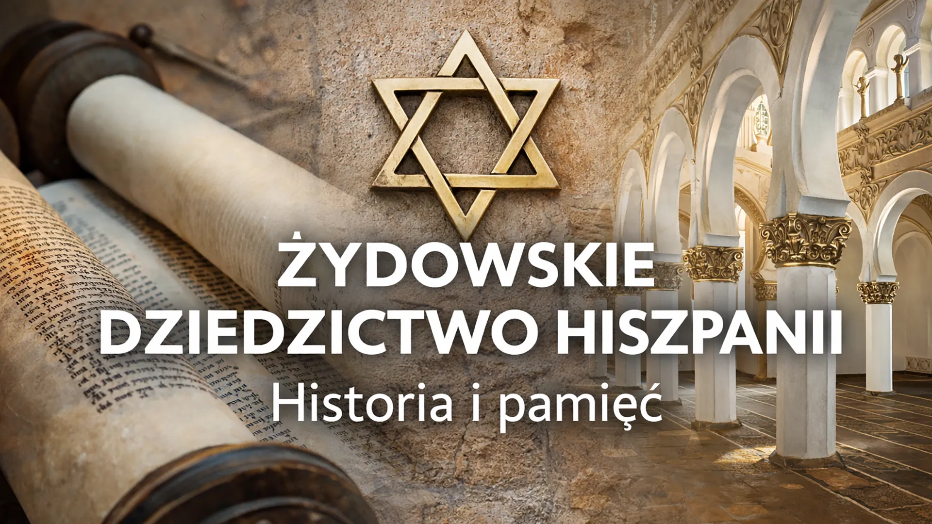 Żydowskie dziedzictwo Hiszpanii – synagoga w Toledo, zwój Tory i Gwiazda Dawida jako symbol historii sefardyjskiej