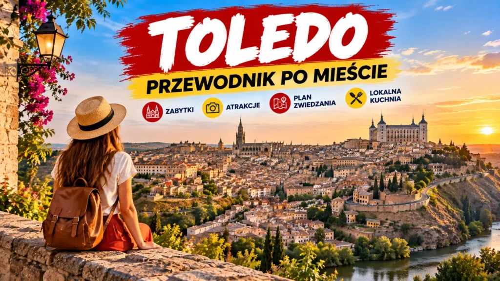 Toledo w Hiszpanii – panorama zabytkowego miasta nad rzeką Tag o zachodzie słońca